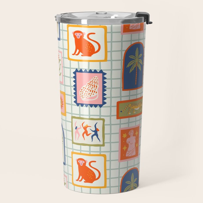 Vintage tropical summer patchwork art pattern Travel Mug Gallery Image 2