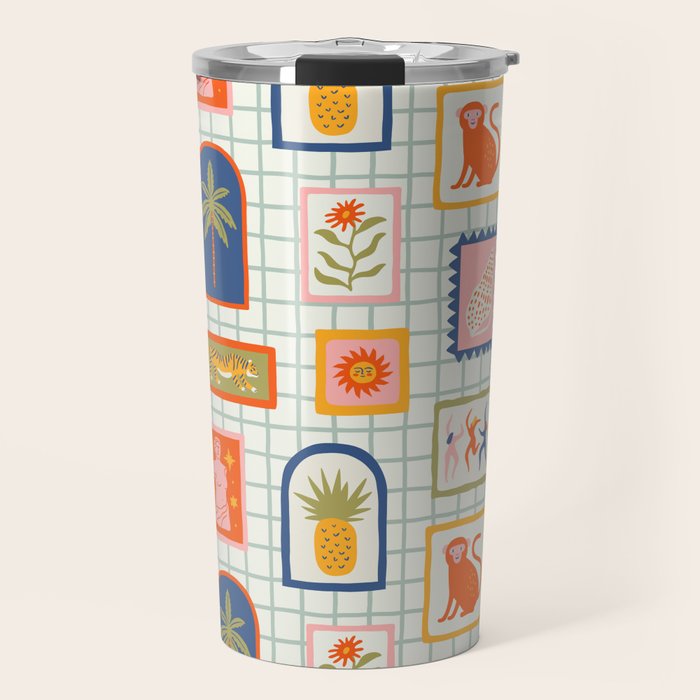 Vintage tropical summer patchwork art pattern Travel Mug Gallery Image 1