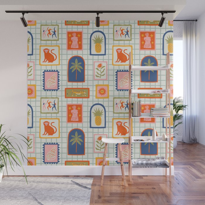 Vintage tropical summer patchwork art pattern Wall Mural Gallery Image 1