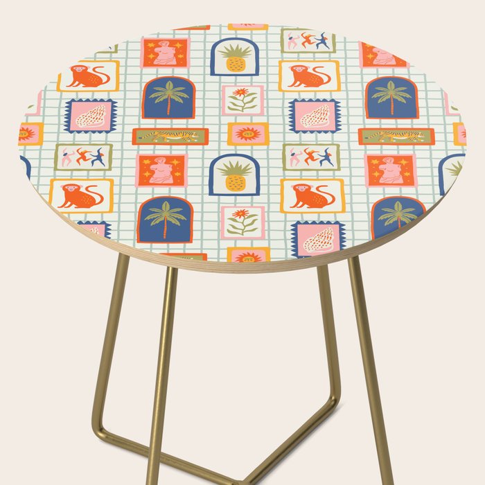 Vintage tropical summer patchwork art pattern Side Table Gallery Image 2