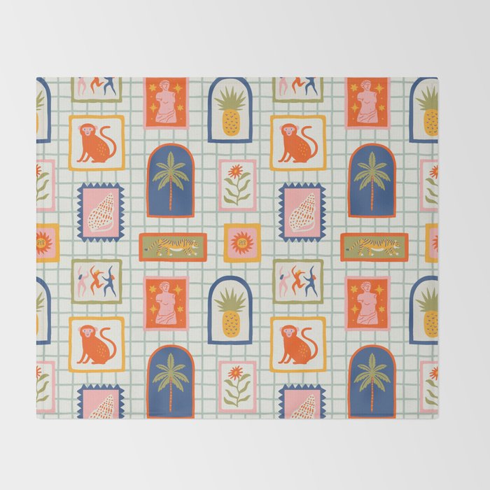 Vintage tropical summer patchwork art pattern Throw Blanket Gallery Image 2