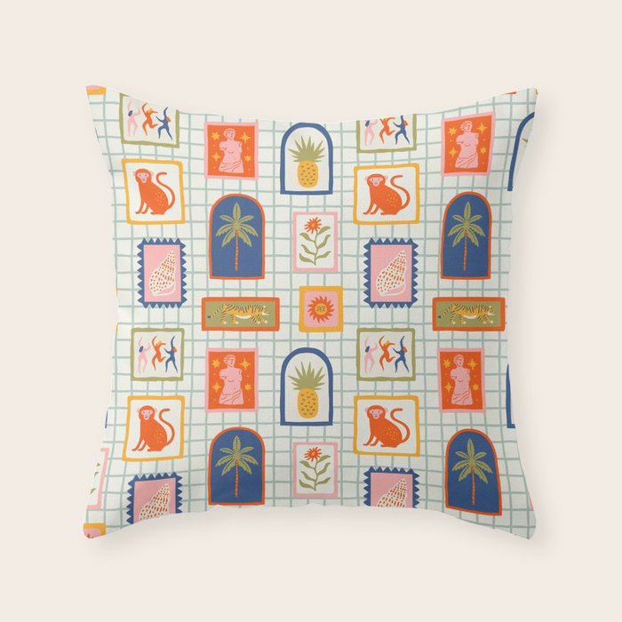 Vintage tropical summer patchwork art pattern Throw Pillow Gallery Image 6