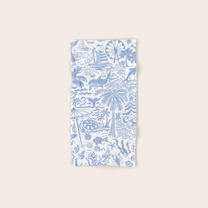 Coastal Daydreams Hand-Drawn Ocean Collage Pattern Bath Towel Gallery Image 1