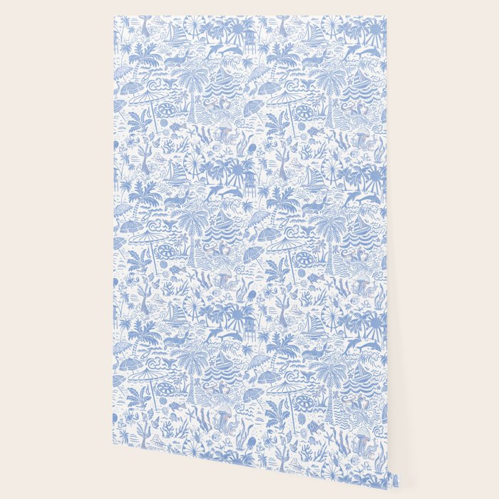 Coastal Daydreams Hand-Drawn Ocean Collage Pattern Wallpaper Gallery Image 2