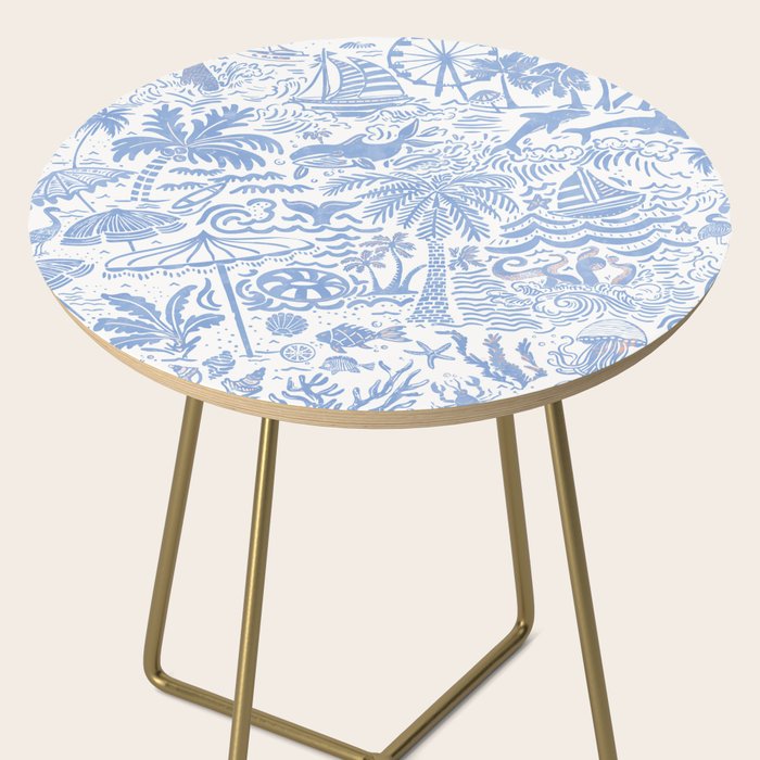 Coastal Daydreams Hand-Drawn Ocean Collage Pattern Side Table Gallery Image 2