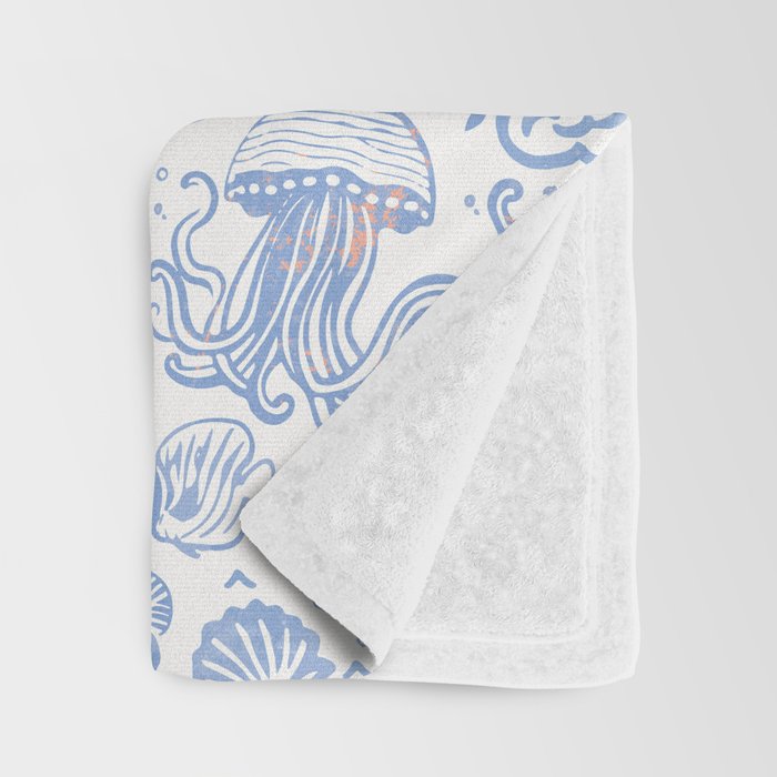 Coastal Daydreams Hand-Drawn Ocean Collage Pattern Throw Blanket Gallery Image 3