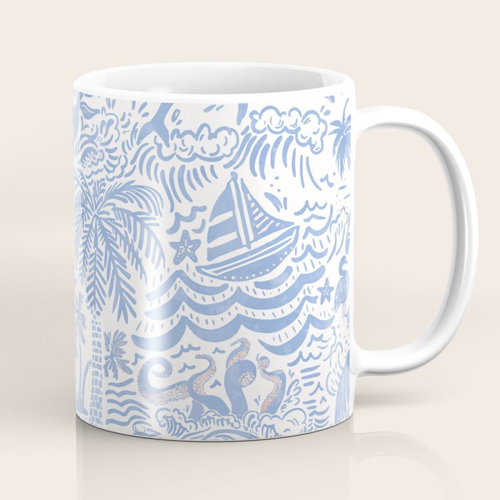 Coastal Daydreams Hand-Drawn Ocean Collage Pattern Coffee Mug Gallery Image 1