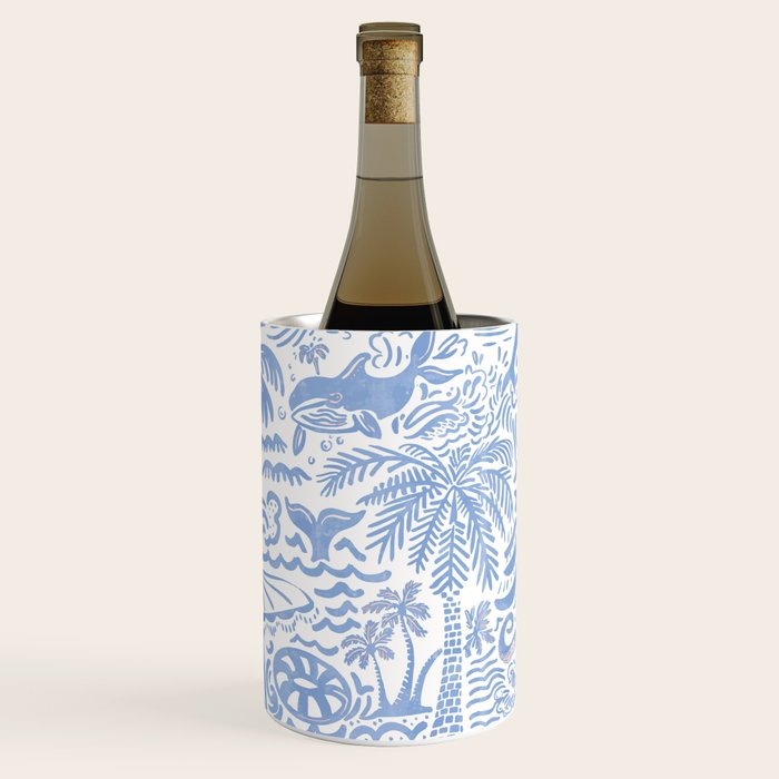 Coastal Daydreams Hand-Drawn Ocean Collage Pattern Wine Chiller Gallery Image 1