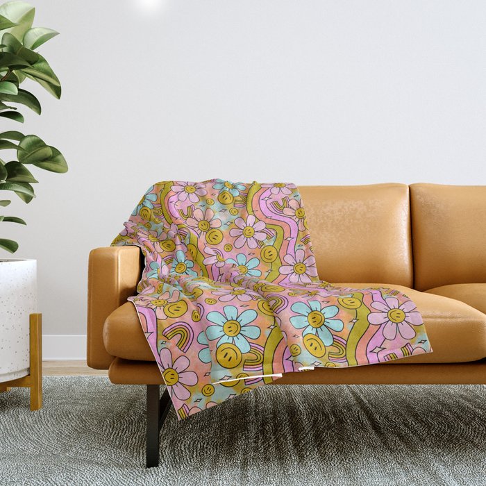 Tie Dye Flower Print Throw Blanket Gallery Image 1