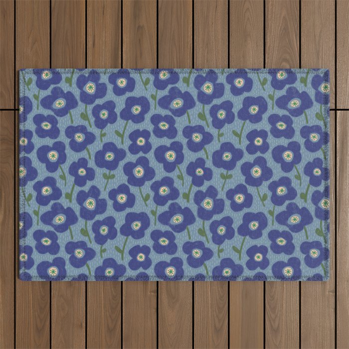 Little flowers blue Outdoor Rug Gallery Image 1