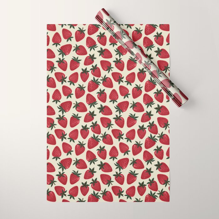 Hand Drawn Vintage Strawberry Pattern Wrapping Paper Gallery Image 1
