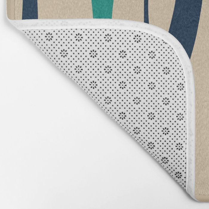 Mid Century Modern Wild Stripes Minimal Abstract Pattern Teal Navy Blue Burnt Orange Bath Mat Gallery Image 2