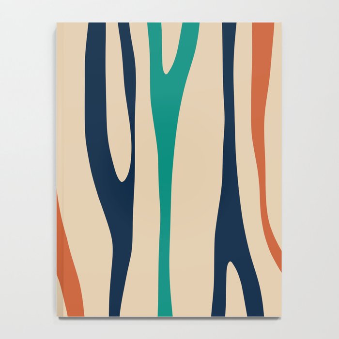 Mid Century Modern Wild Stripes Minimal Abstract Pattern Teal Navy Blue Burnt Orange Notebook Gallery Image 4