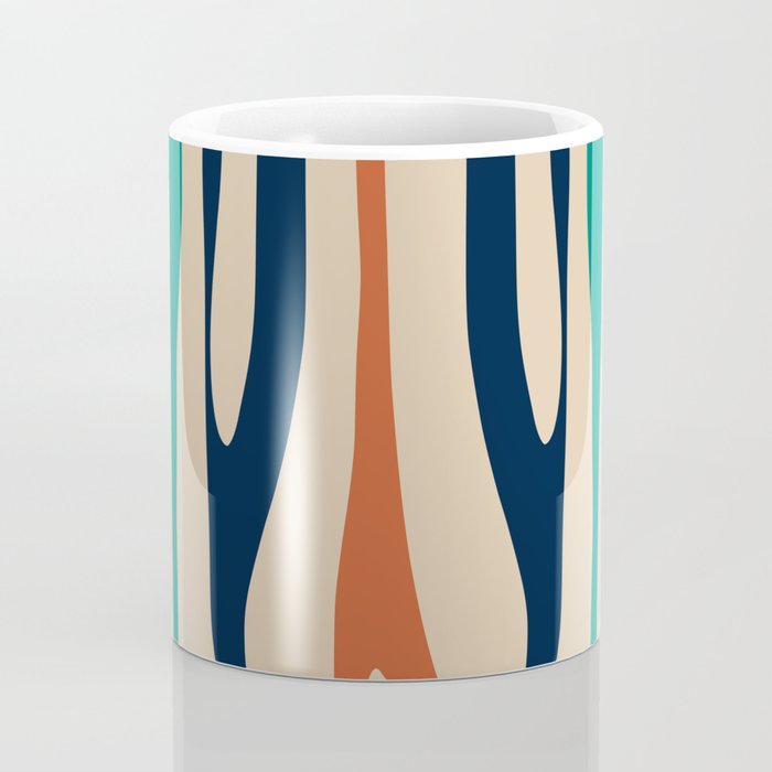 Mid Century Modern Wild Stripes Minimal Abstract Pattern Teal Navy Blue Burnt Orange Coffee Mug Gallery Image 4