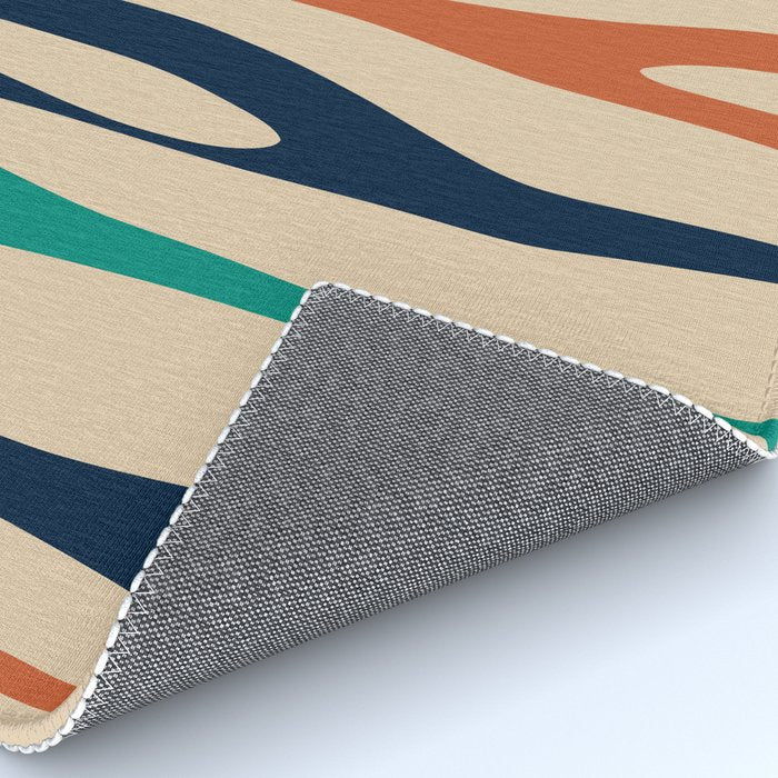 Mid Century Modern Wild Stripes Minimal Abstract Pattern Teal Navy Blue Burnt Orange Rug Gallery Image 4