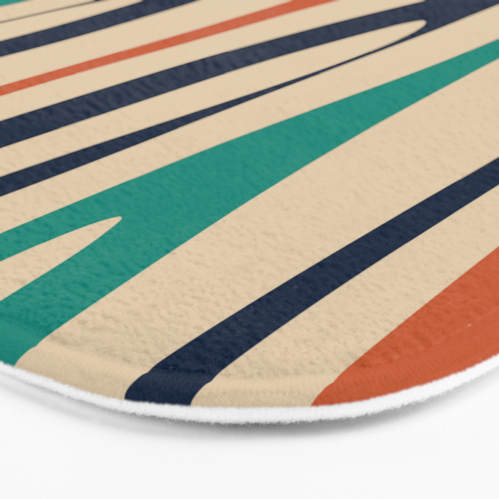Mid Century Modern Wild Stripes Minimal Abstract Pattern Teal Navy Blue Burnt Orange Bath Mat Gallery Image 3