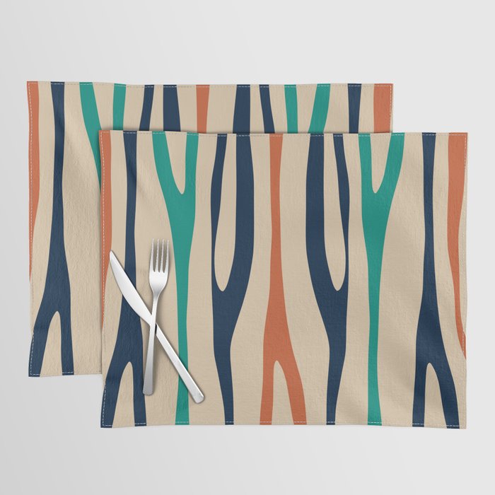 Mid Century Modern Wild Stripes Minimal Abstract Pattern Teal Navy Blue Burnt Orange Placemat Gallery Image 1