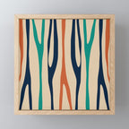 Mid Century Modern Wild Stripes Minimal Abstract Pattern Teal Navy Blue Burnt Orange Mini Art Print Gallery Image 1