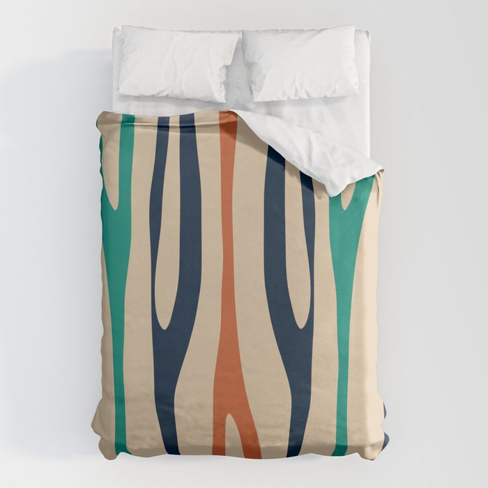 Mid Century Modern Wild Stripes Minimal Abstract Pattern Teal Navy Blue Burnt Orange Duvet Cover Gallery Image 6