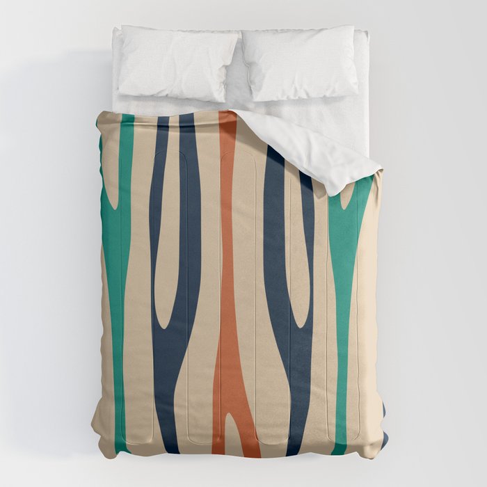 Mid Century Modern Wild Stripes Minimal Abstract Pattern Teal Navy Blue Burnt Orange Comforter Gallery Image 1