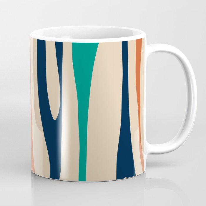 Mid Century Modern Wild Stripes Minimal Abstract Pattern Teal Navy Blue Burnt Orange Coffee Mug Gallery Image 1
