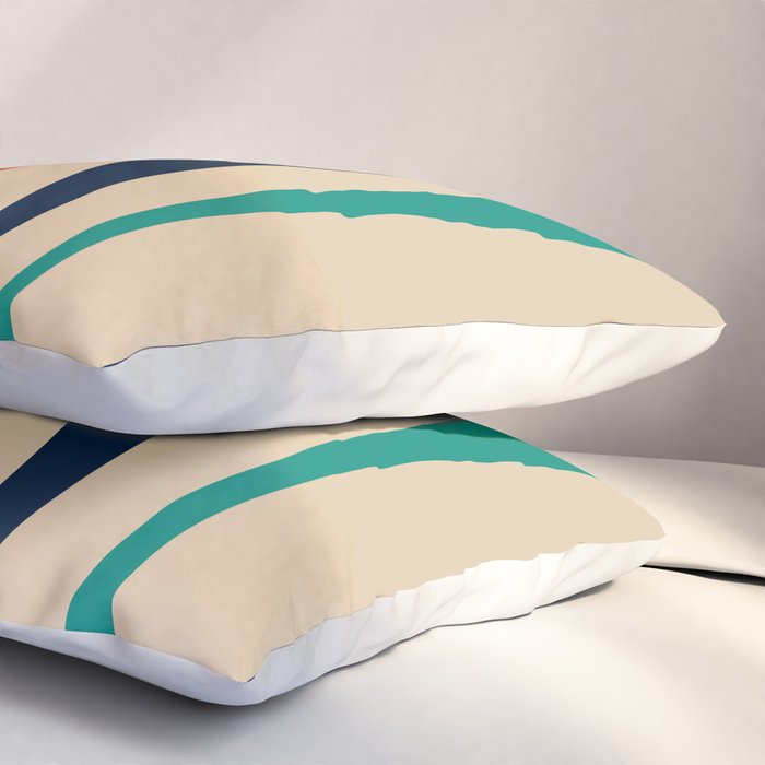 Mid Century Modern Wild Stripes Minimal Abstract Pattern Teal Navy Blue Burnt Orange Pillow Sham Gallery Image 3