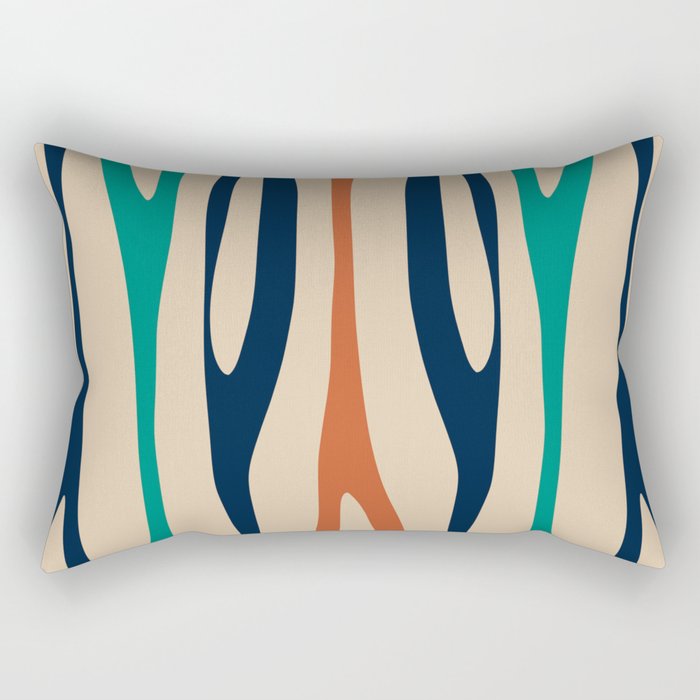 Mid Century Modern Wild Stripes Minimal Abstract Pattern Teal Navy Blue Burnt Orange Rectangular Pillow Gallery Image 1