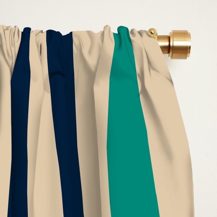 Mid Century Modern Wild Stripes Minimal Abstract Pattern Teal Navy Blue Burnt Orange Window Curtain Gallery Image 2