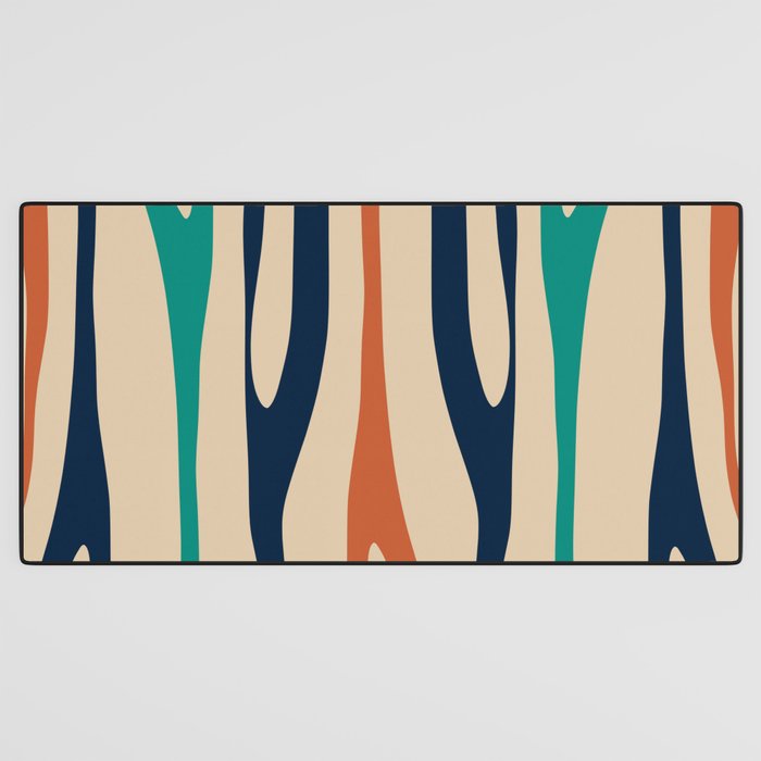Mid Century Modern Wild Stripes Minimal Abstract Pattern Teal Navy Blue Burnt Orange Desk Mat Gallery Image 3