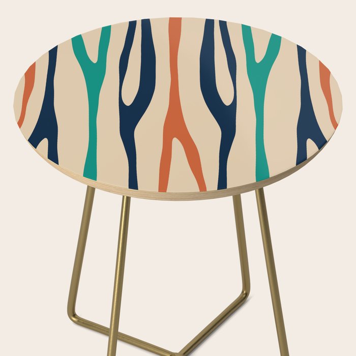 Mid Century Modern Wild Stripes Minimal Abstract Pattern Teal Navy Blue Burnt Orange Side Table Gallery Image 2