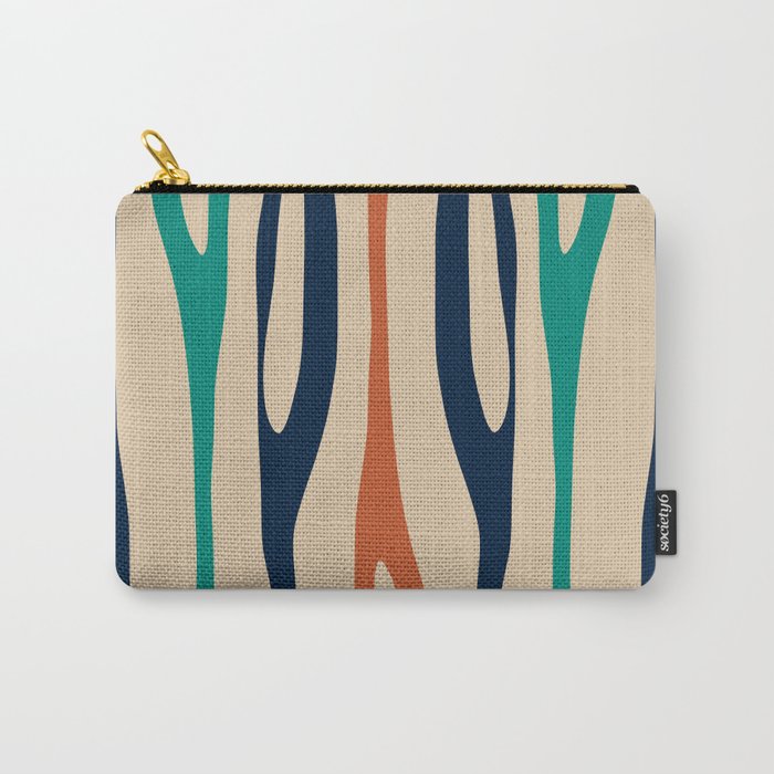 Mid Century Modern Wild Stripes Minimal Abstract Pattern Teal Navy Blue Burnt Orange Carry All Pouch Gallery Image 1