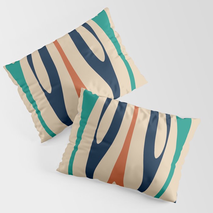 Mid Century Modern Wild Stripes Minimal Abstract Pattern Teal Navy Blue Burnt Orange Pillow Sham Gallery Image 3
