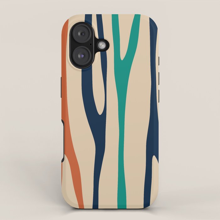 Mid Century Modern Wild Stripes Minimal Abstract Pattern Teal Navy Blue Burnt Orange iPhone Case Gallery Image 1