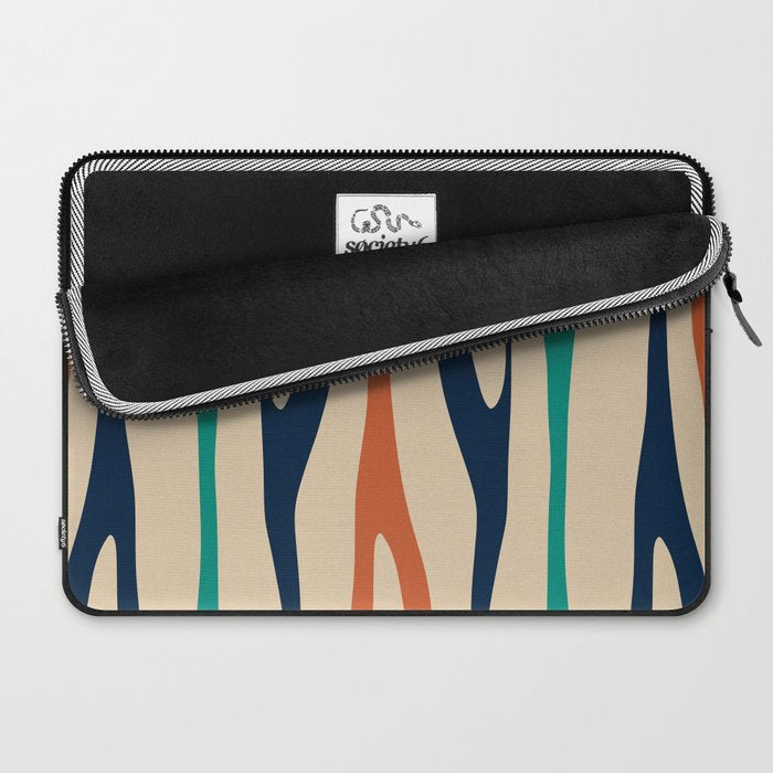 Mid Century Modern Wild Stripes Minimal Abstract Pattern Teal Navy Blue Burnt Orange Laptop Sleeve Gallery Image 2