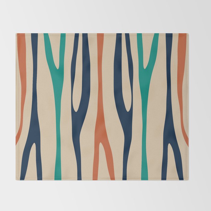 Mid Century Modern Wild Stripes Minimal Abstract Pattern Teal Navy Blue Burnt Orange Throw Blanket Gallery Image 2