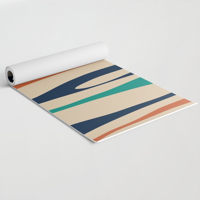 Mid Century Modern Wild Stripes Minimal Abstract Pattern Teal Navy Blue Burnt Orange Yoga Mat Gallery Image 2