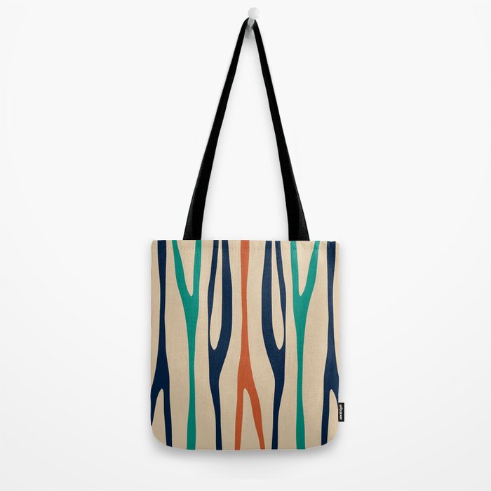 Mid Century Modern Wild Stripes Minimal Abstract Pattern Teal Navy Blue Burnt Orange Tote Bag Gallery Image 2