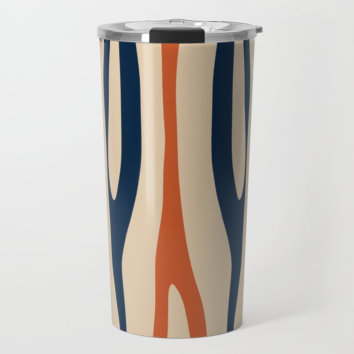 Mid Century Modern Wild Stripes Minimal Abstract Pattern Teal Navy Blue Burnt Orange Travel Mug Gallery Image 1