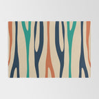 Mid Century Modern Wild Stripes Minimal Abstract Pattern Teal Navy Blue Burnt Orange Rug Gallery Image 2