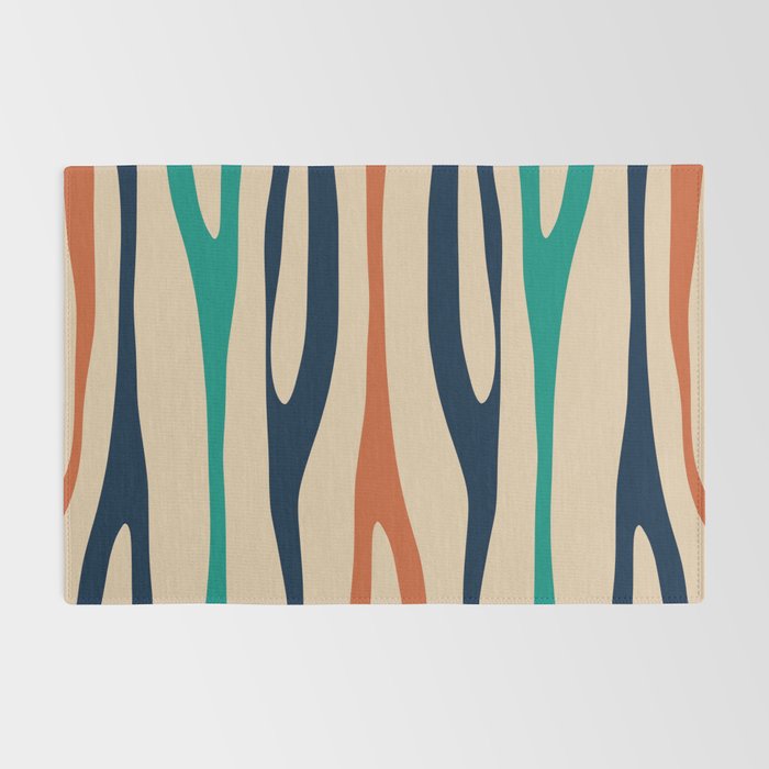 Mid Century Modern Wild Stripes Minimal Abstract Pattern Teal Navy Blue Burnt Orange Rug Gallery Image 2