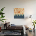 Retro, Sun and Wave Art, Blue and Orange Wood Wall Art Gallery Image 2