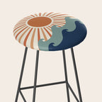 Retro, Sun and Wave Art, Blue and Orange Stool Gallery Image 2