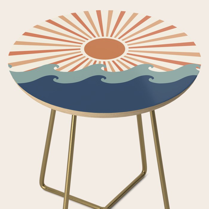 Retro, Sun and Wave Art, Blue and Orange Side Table Gallery Image 2