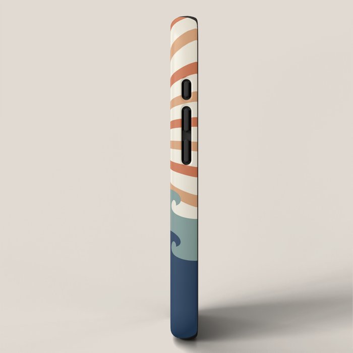 Retro, Sun and Wave Art, Blue and Orange iPhone Case Gallery Image 2