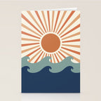 Retro, Sun and Wave Art, Blue and Orange Stationery Card Gallery Image 2