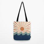 Retro, Sun and Wave Art, Blue and Orange Tote Bag Gallery Image 2