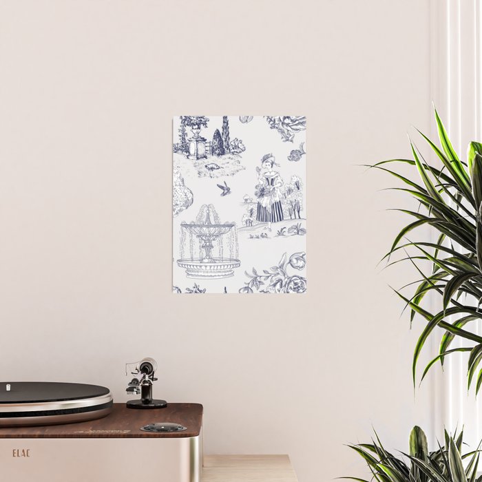 Toile de Jouy Modern Vintage French Lovers Blue & White Art Print Poster Gallery Image 2