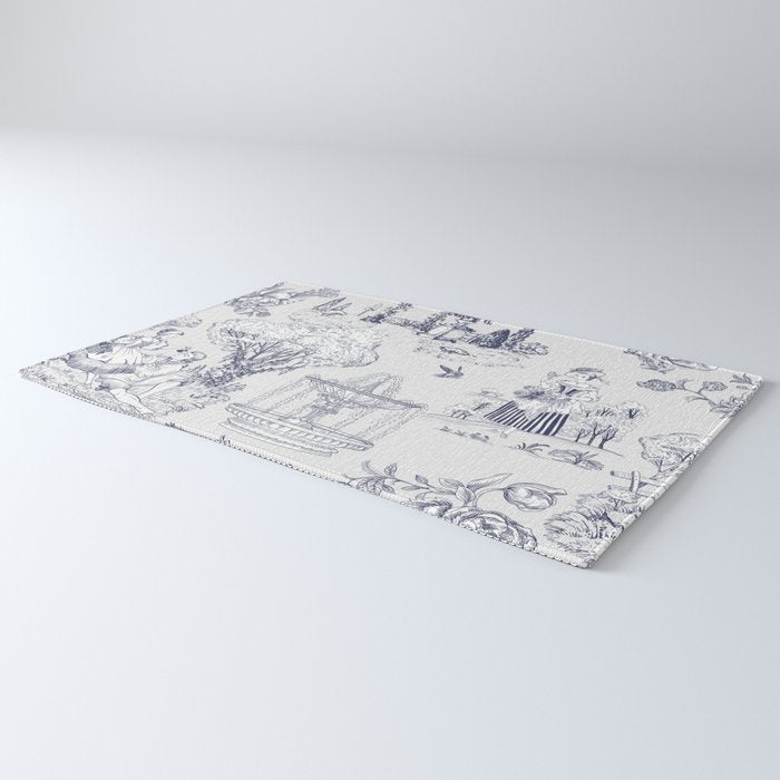 Toile de Jouy Modern Vintage French Lovers Blue & White Art Print Rug Gallery Image 3