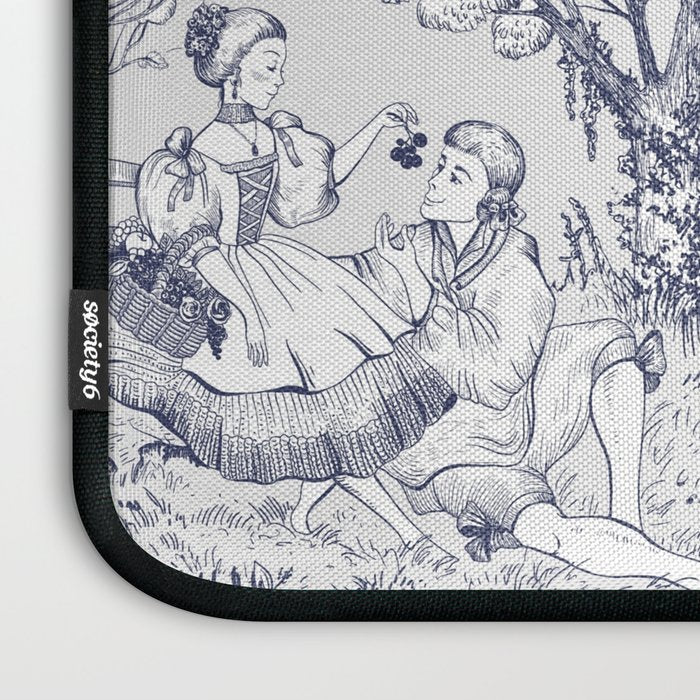 Toile de Jouy Modern Vintage French Lovers Blue & White Art Print Laptop Sleeve Gallery Image 3