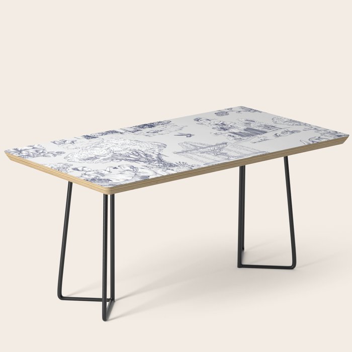 Toile de Jouy Modern Vintage French Lovers Blue & White Art Print Coffee Table Gallery Image 1